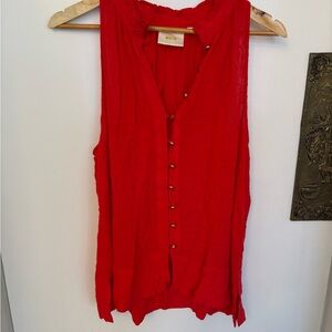 Maeve Red Buttoned Pleated Tank Top